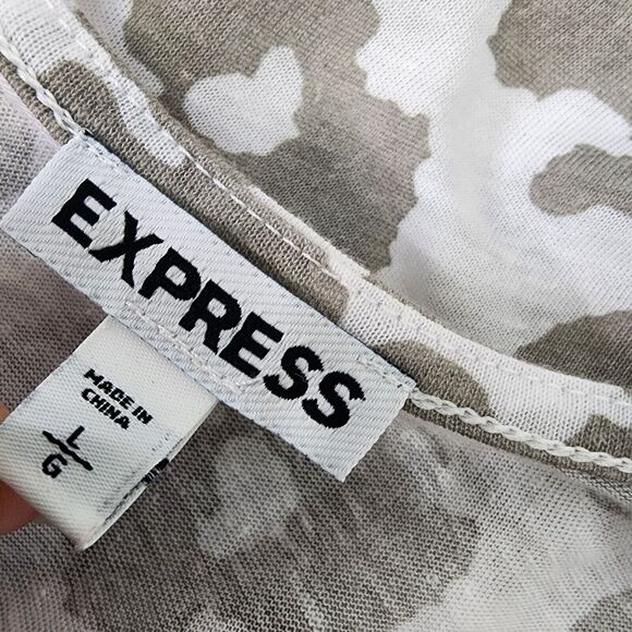 Express Womens Top Tee Large Linen Blend Animal Print Short Cap Sleeve Scoop - Picture 7 of 9